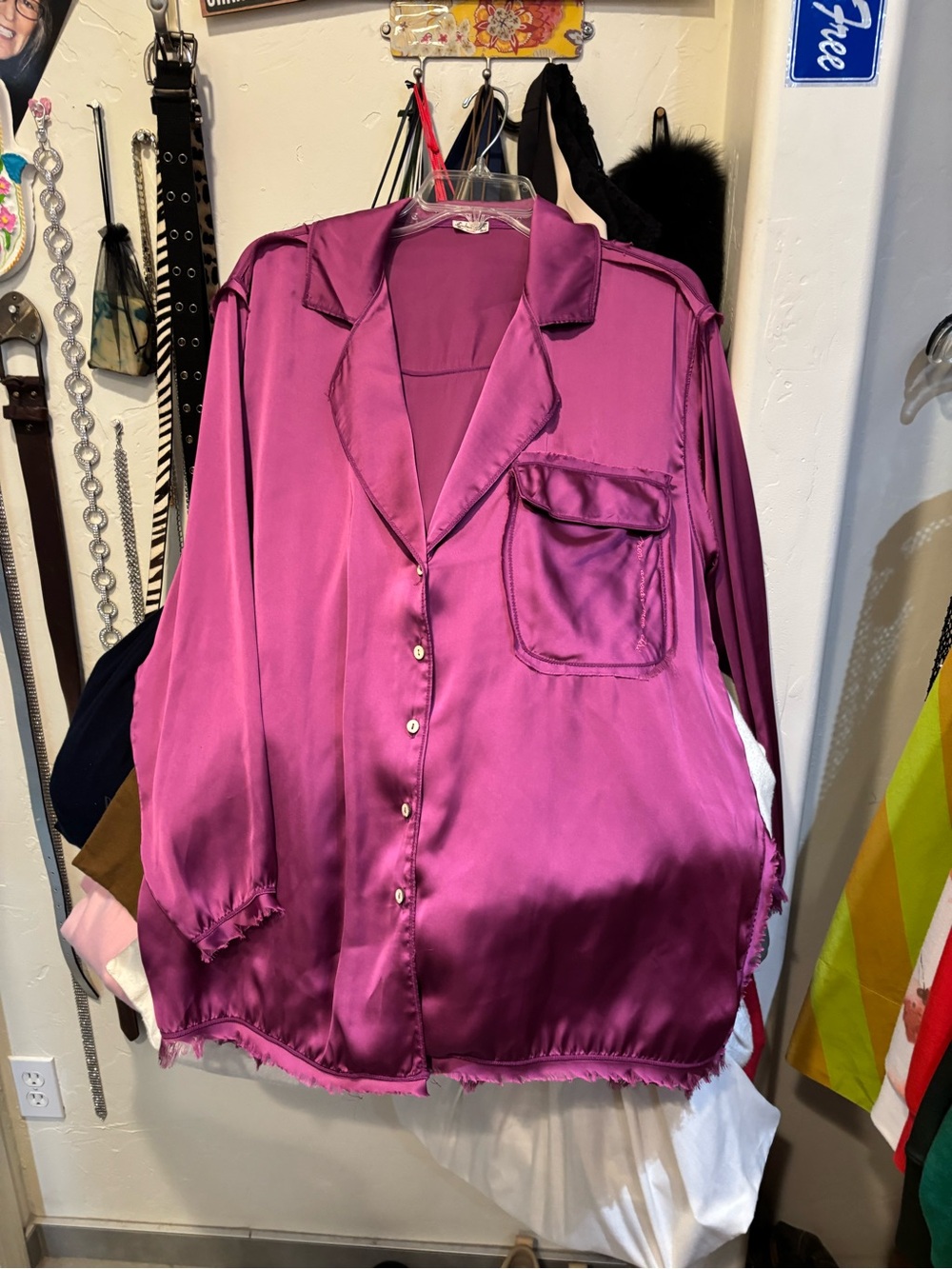 Symphony style Satin Blouse in Bright Purple-ish Fuschia